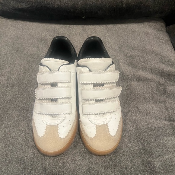 White and Tan Velcro Sneakers by Isabel Marant - Picture 1 of 5
